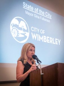 Mayor Gina Fulkerson presents the state of the city of Wimberley at Wimberley Valley Chamber luncheon